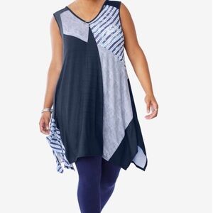 Woman Within Sleevless Top 2X 26/28 Striped Blue Tunic Top NWT